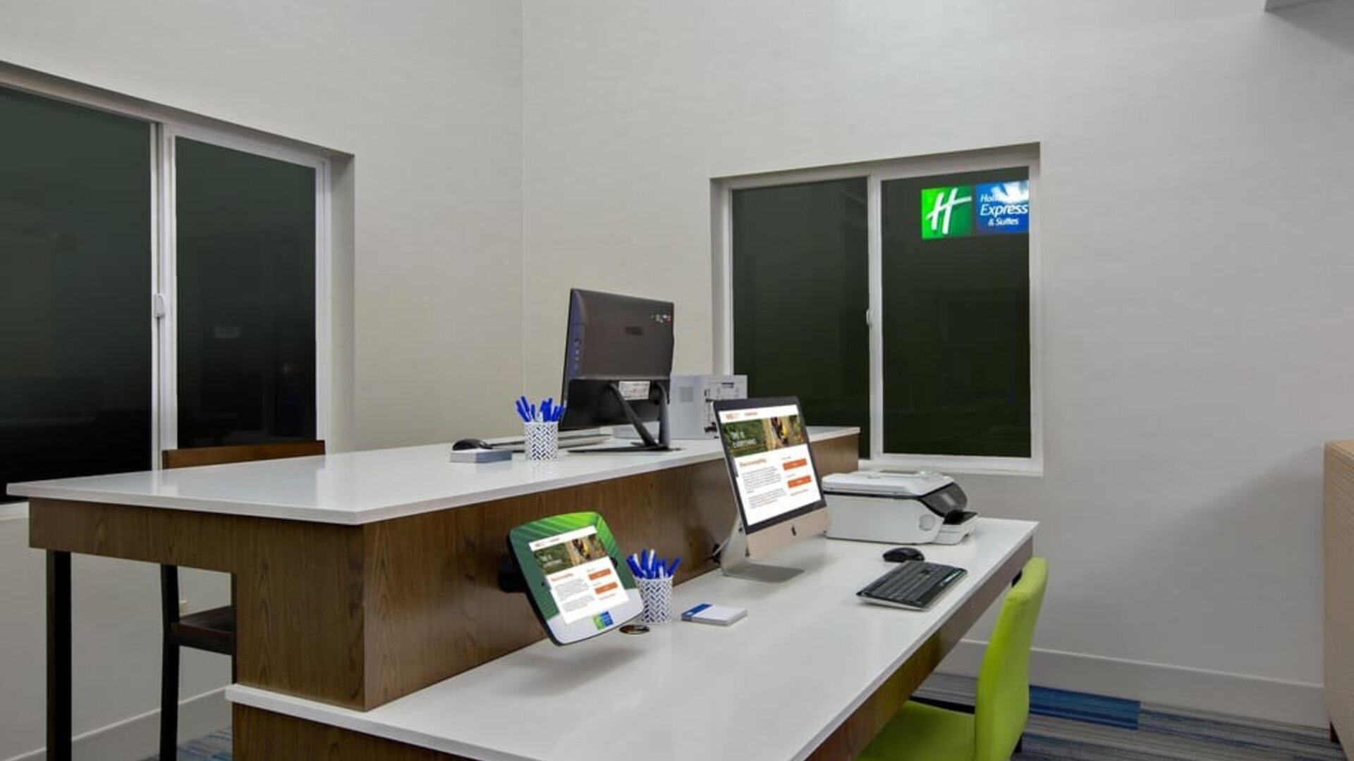 Equipped business center with PC, internet, work space, and printer at Holiday Inn Express & Suites Ontario.