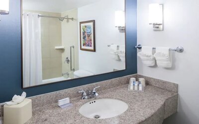 Private guest bathroom with shower at Hilton Garden Inn Dallas/Allen.