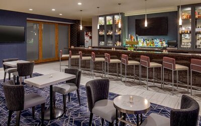 Hotel bar and coworking space at DoubleTree By Hilton Washington DC North/Gaithersburg.