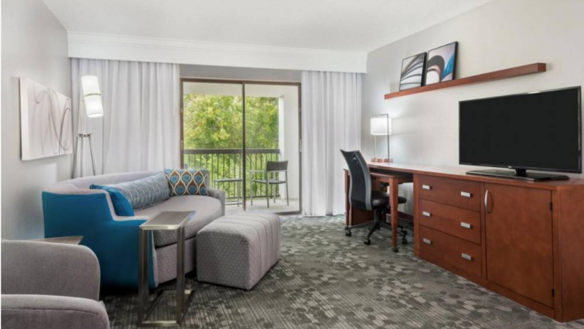 Living area in a day use room at Courtyard By Marriott Sarasota Bradenton Airport.