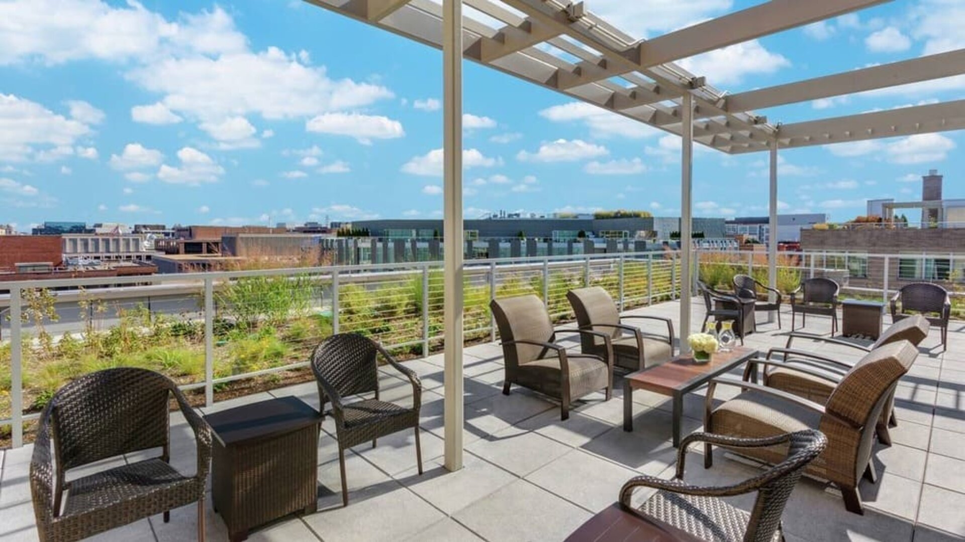 Rooftop terrace and coworking space at Hilton Garden Inn Washington DC / Georgetown Area.