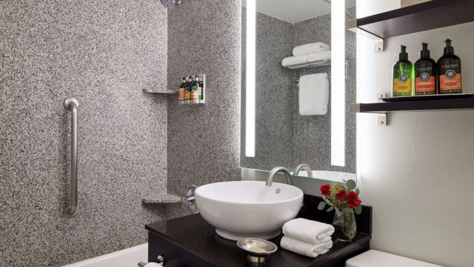 Private guest bathroom with shower and bath at Capitol Hill Hotel.