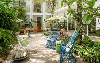 Beautiful garden terrace ideal for coworking at Circa 39 Hotel.