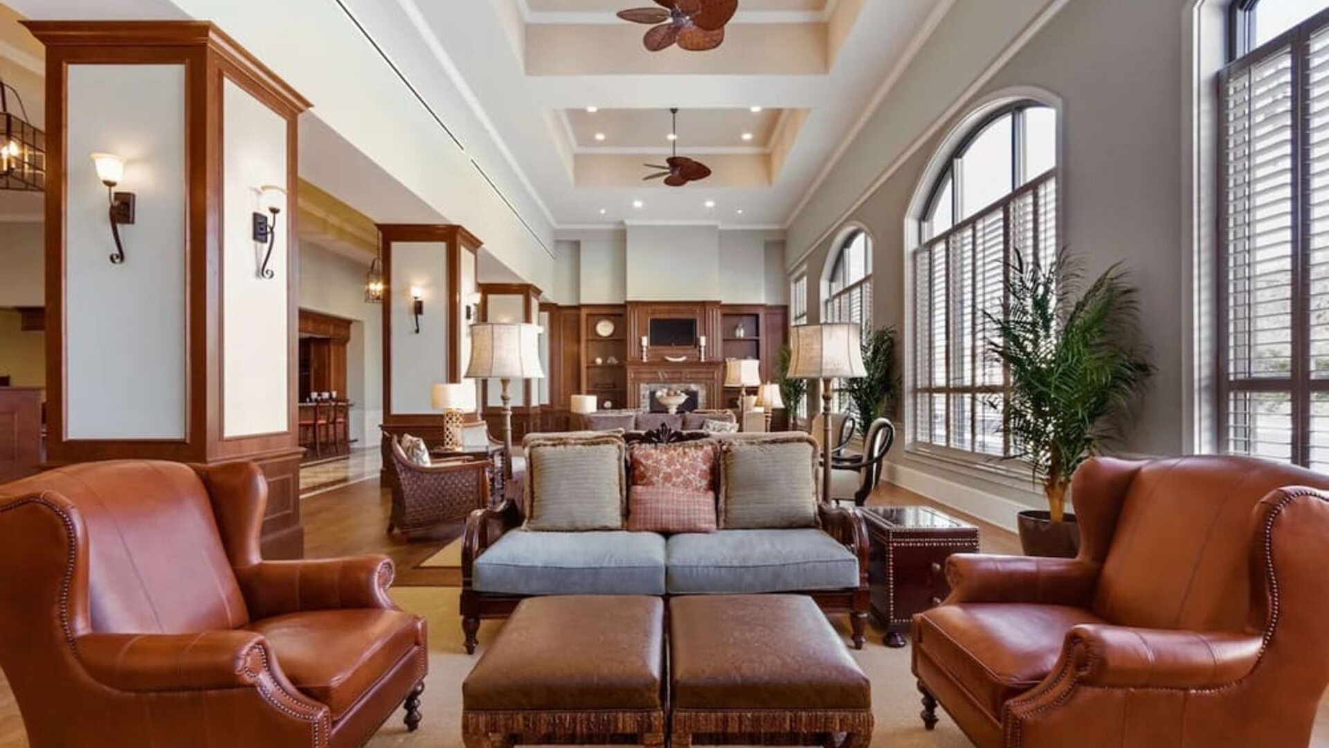 Lounge and coworking space at Embassy Suites By Hilton Savannah.