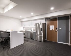 Spacious kitchen inside day use room at Hotel Chauncey.
