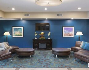 Lobby and coworking lounge at Candlewood Suites Odessa.