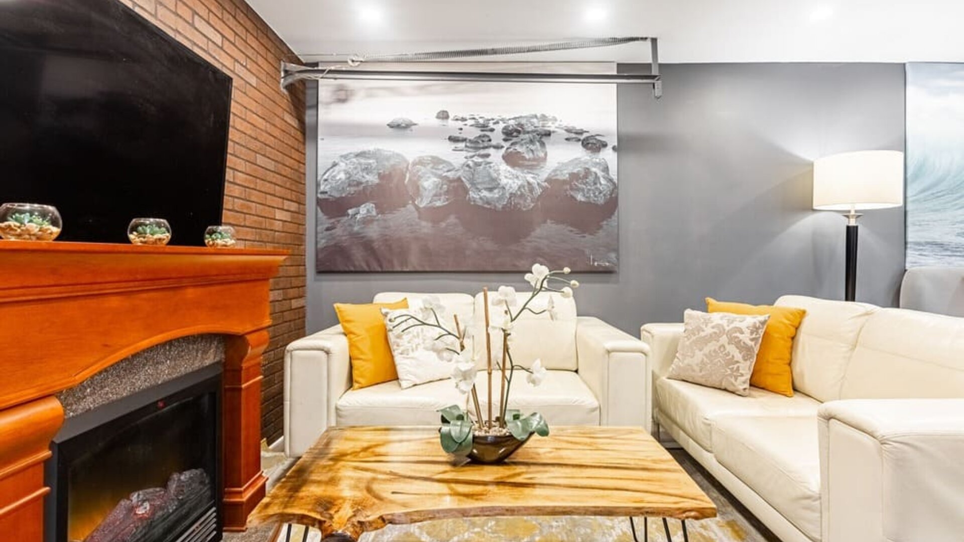 Comfortable lounge and digital workspace at Chez Joe.