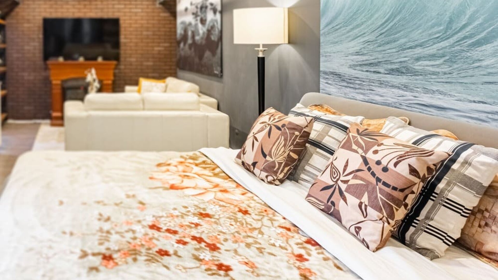 Cozy king bed with chimney at Chez Joe.