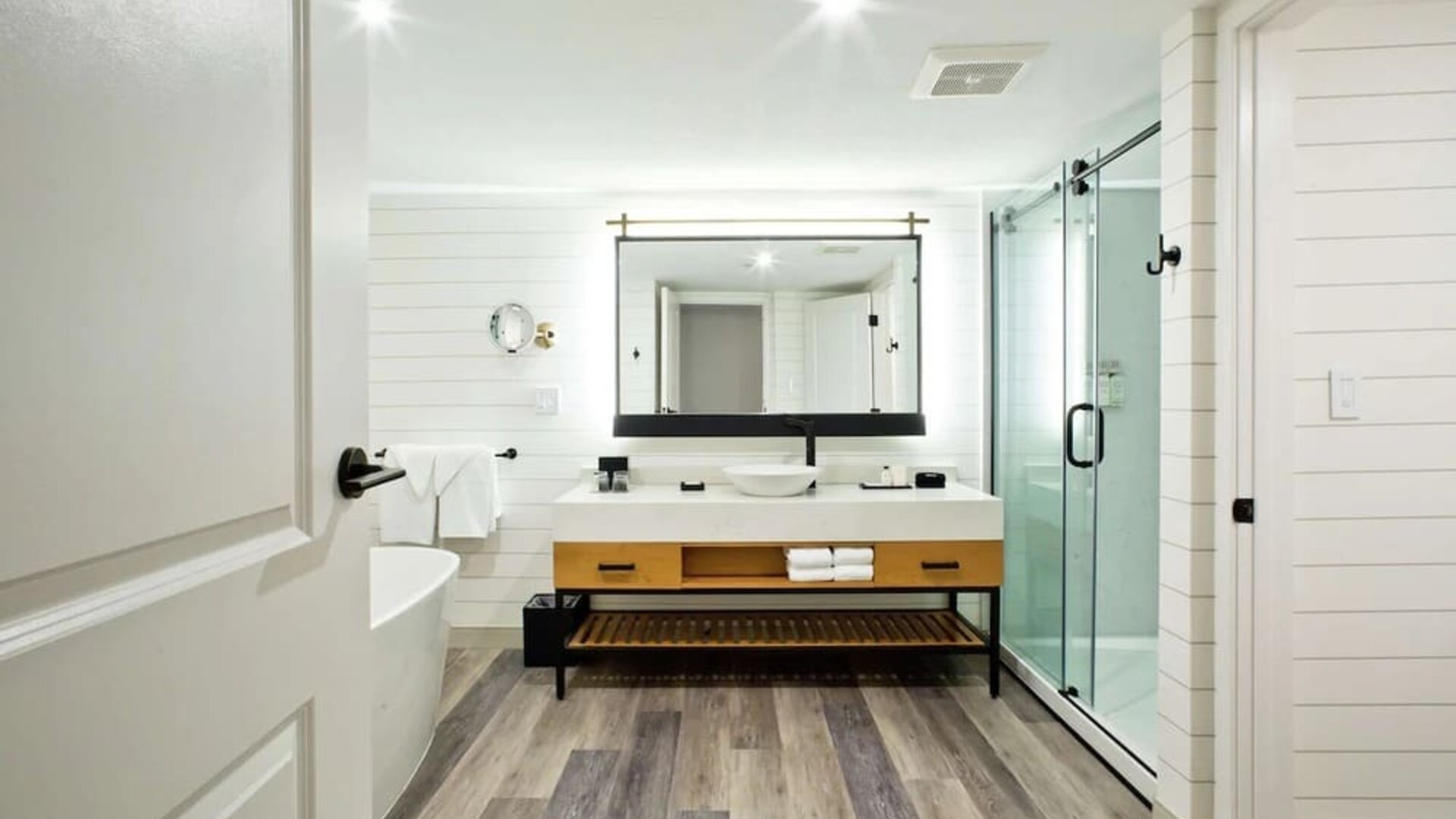 Private guest bathroom with shower at The Inn At Saratoga, Tapestry Collection By Hilton.
