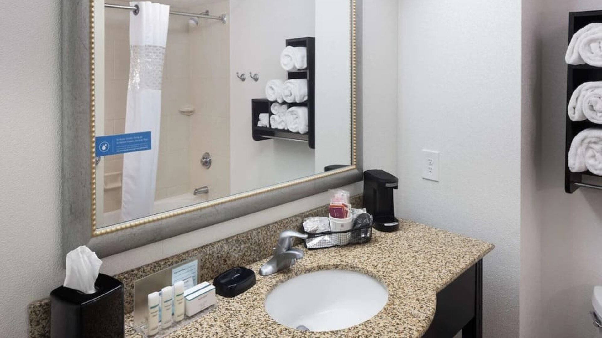 Guest bathroom with shower at Hampton Inn & Suites Gainesville-Downtown.