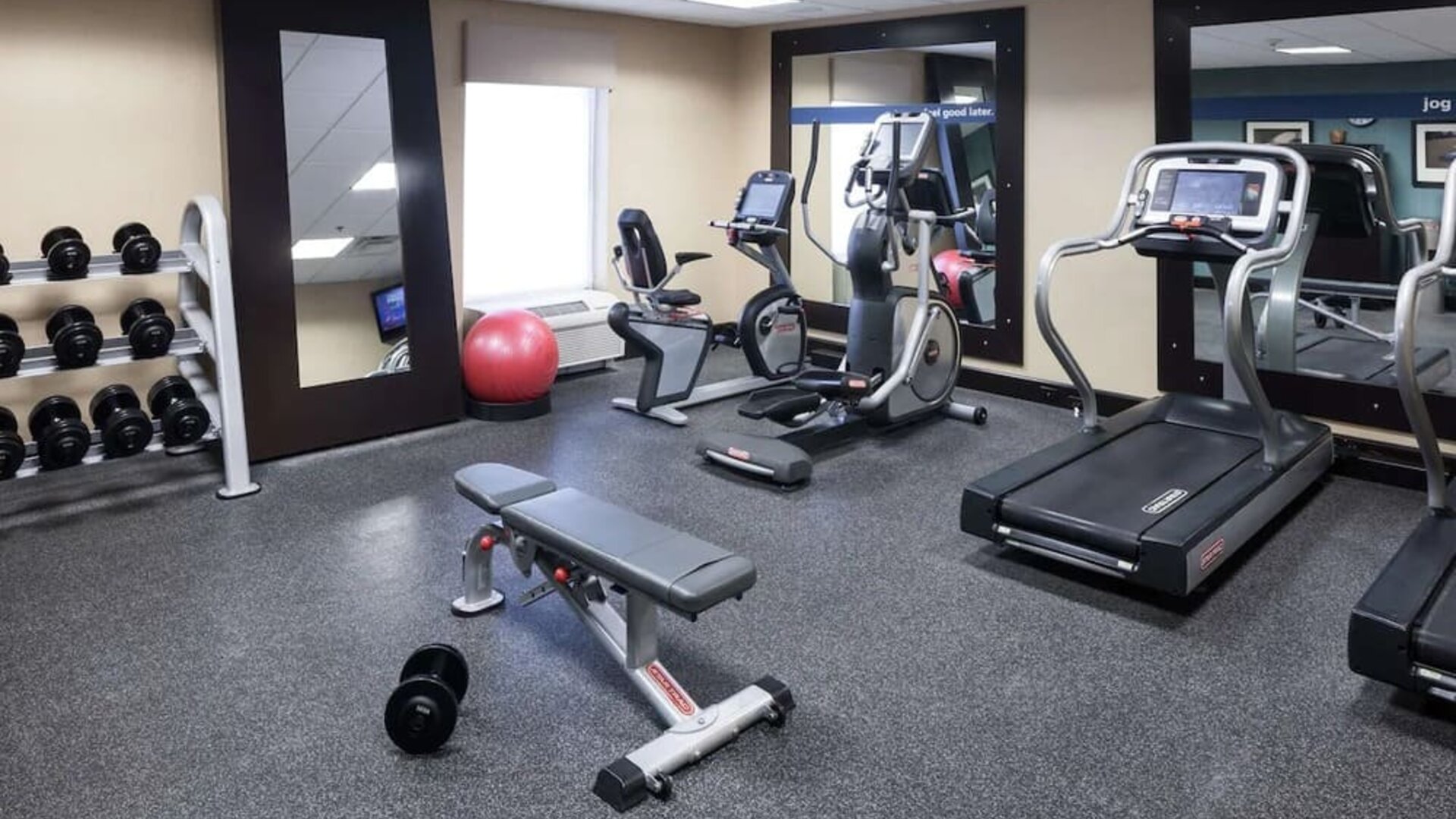 Well equipped fitness center at Hampton Inn & Suites Gainesville-Downtown.
