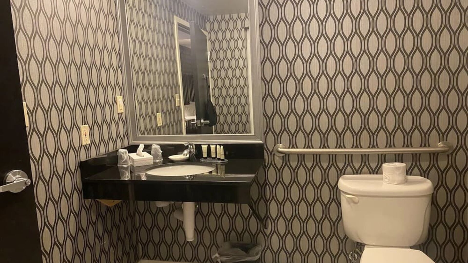 Guest bathroom with shower at Park Manor Hotel.