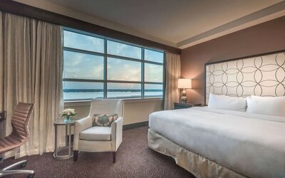 Delux king room with natural light at Hilton Baton Rouge Capitol Center.