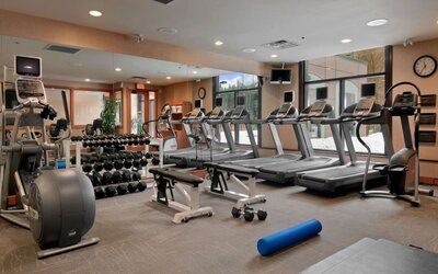 Equipped fitness center at Hilton Whistler Resort & Spa.