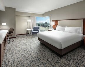 Delux king room with natural light at Hilton Boston Logan Airport.