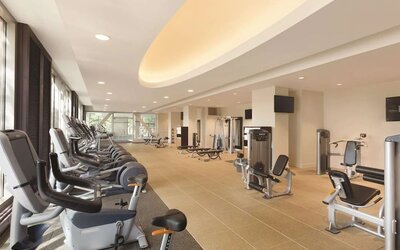 Equipped fitness center at Hilton Boston Logan Airport.