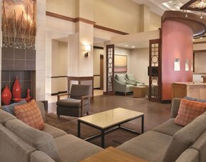Lobby and coworking lounge at Hyatt Place Chicago/Hoffman Estates.