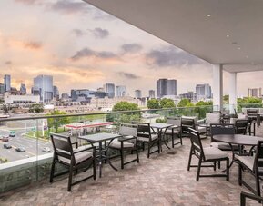 Seats in rooftop perfect for coworking at TownePlace Suites Nashville Midtown.