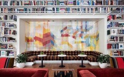 Lobby and coworking lounge at Graduate New York.