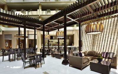 Dining area perfect for coworking at Embassy Suites By Hilton, Crystal City National Airport.