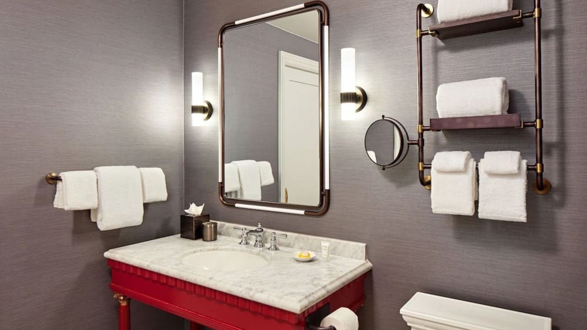 Guest barhroom with shower at The Citizen Hotel, Autograph Collection.