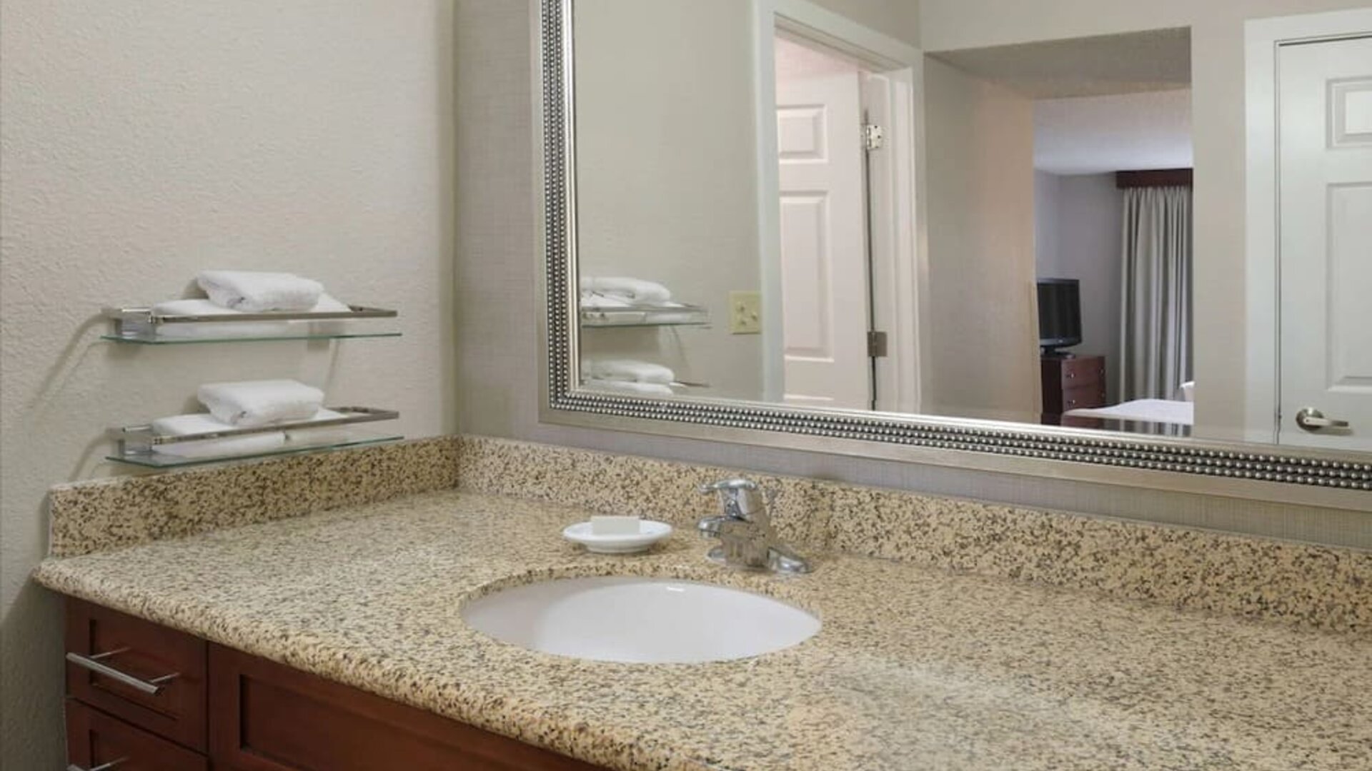 Private guest bathroom at Sonesta ES Suites Albuquerque.