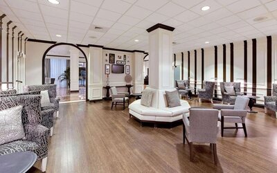 Lobby and coworking space at Sonesta Atlanta Northwest Galleria.