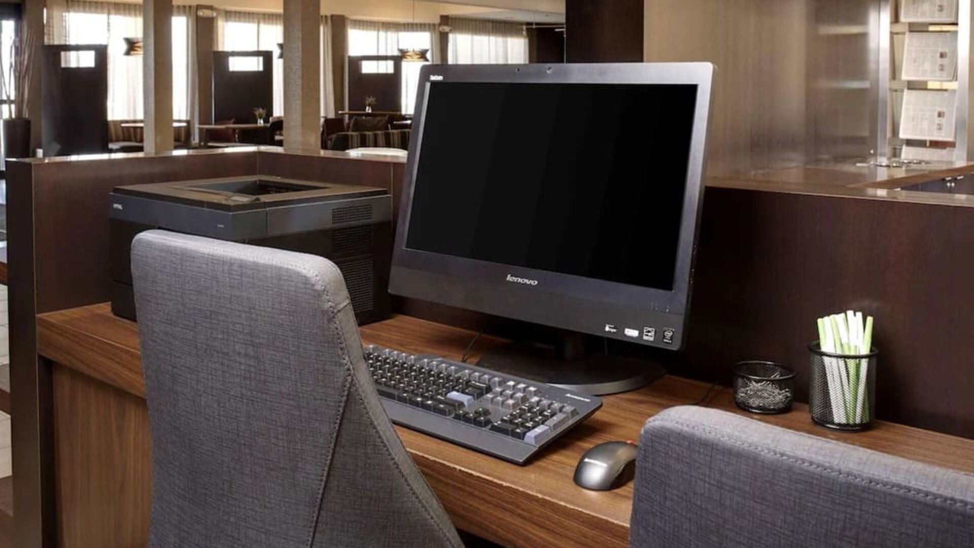 Business center at Sonesta Select Milwaukee Brookfield.