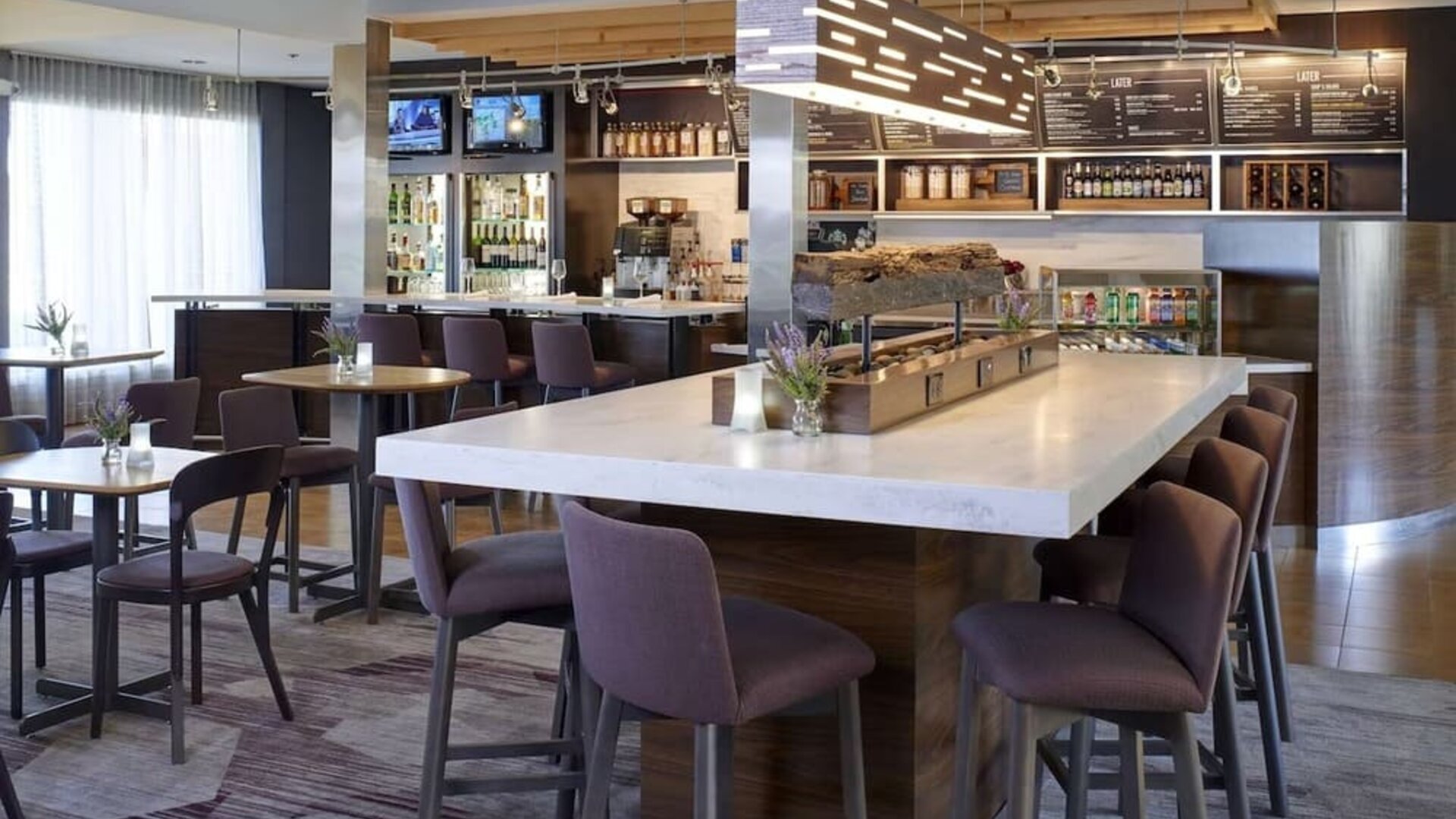 Bar and coworking space at Sonesta Select Milwaukee Brookfield.