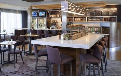 Bar and coworking space at Sonesta Select Milwaukee Brookfield.
