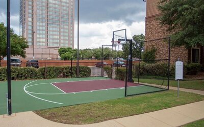 The hotel’s basketball court provides the chance to stay fit in the fresh air and is separated from the car park with fencing.