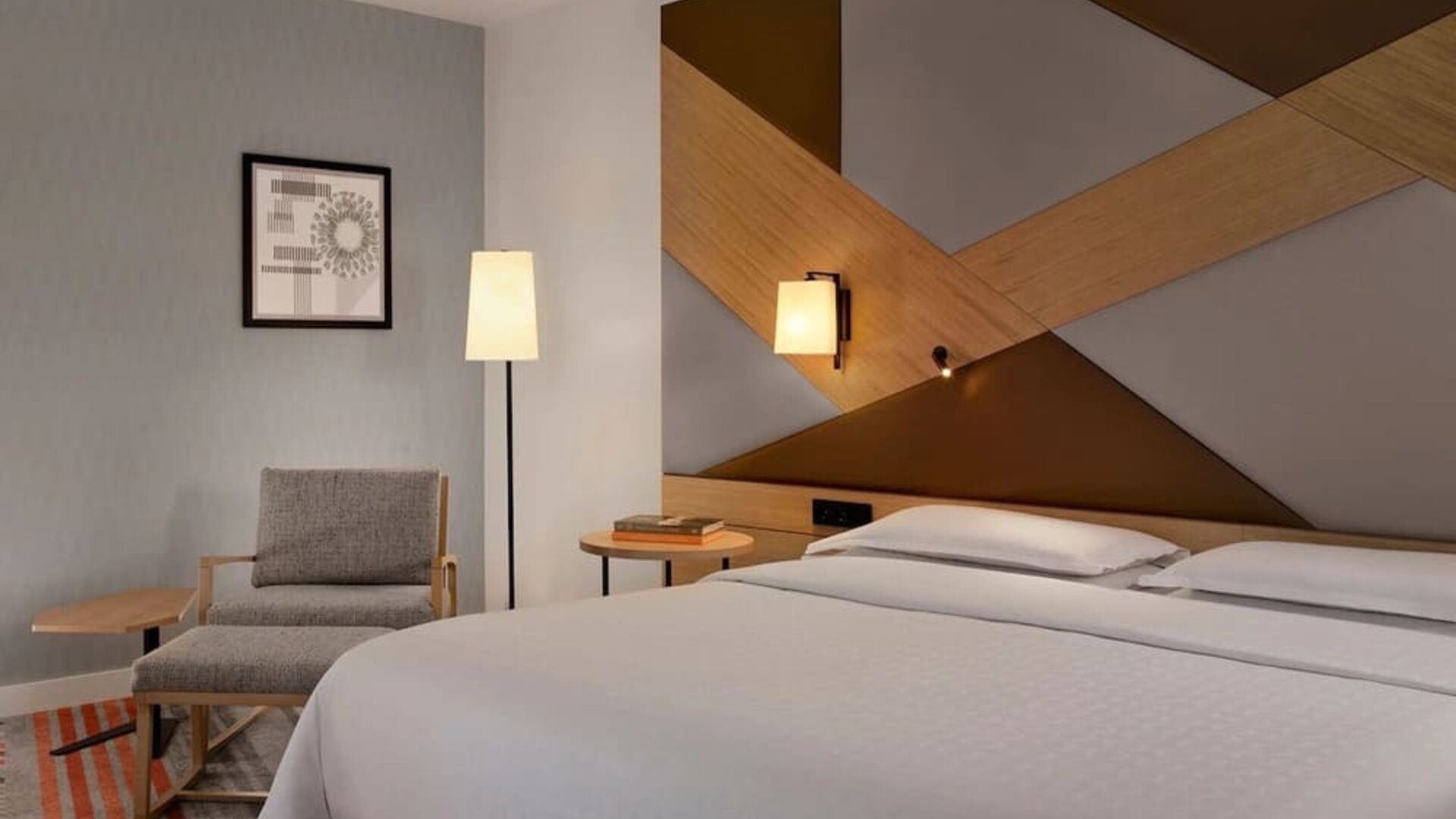 King bed at Sheraton Amsterdam Airport Hotel And Conference Center.