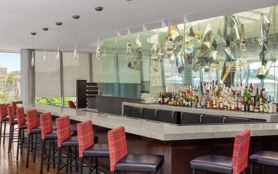 Bar and coworking space at Sheraton Amsterdam Airport Hotel And Conference Center.