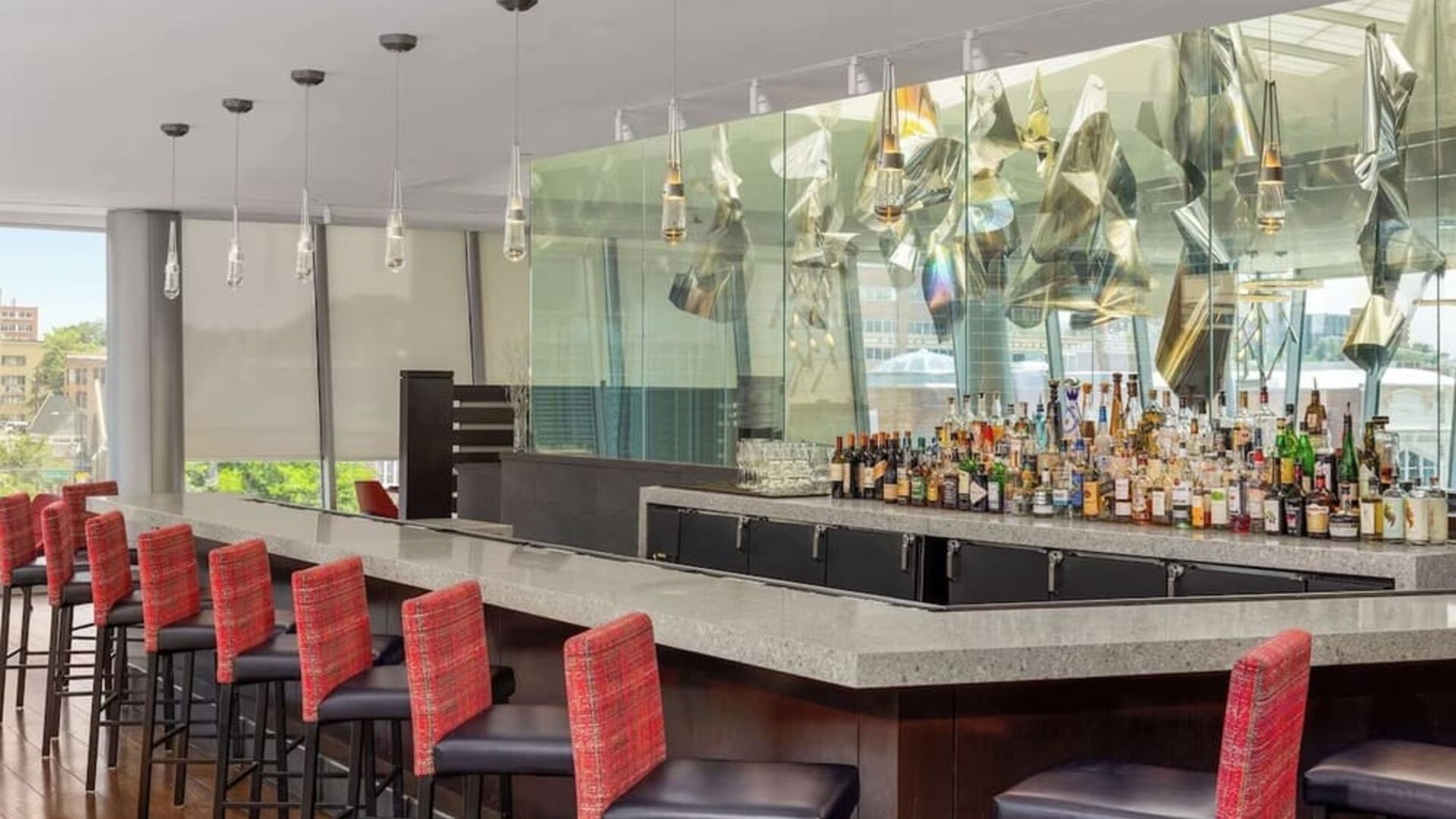 Bar and coworking space at The Art Hotel Denver.