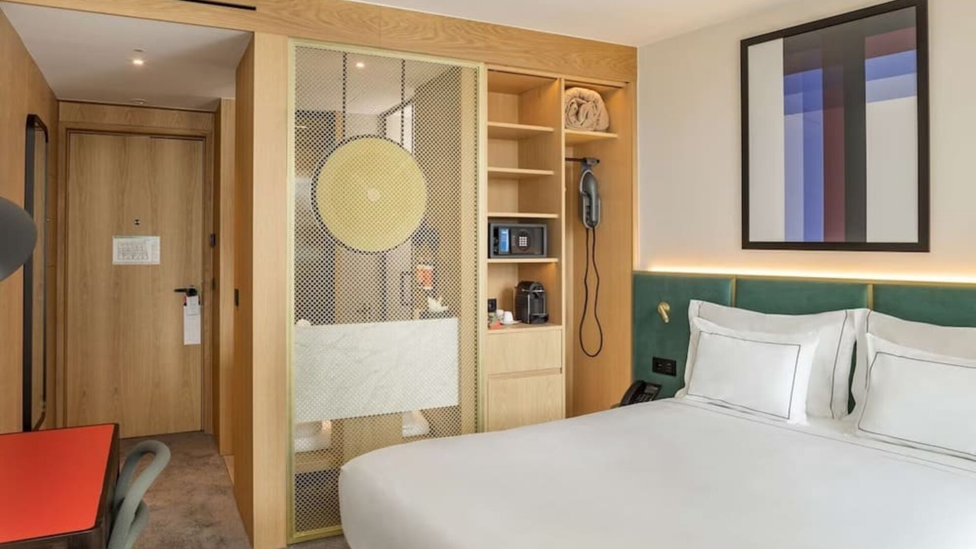 Comfortable king room with safe and coffee maker at Arts Hotel Porto.