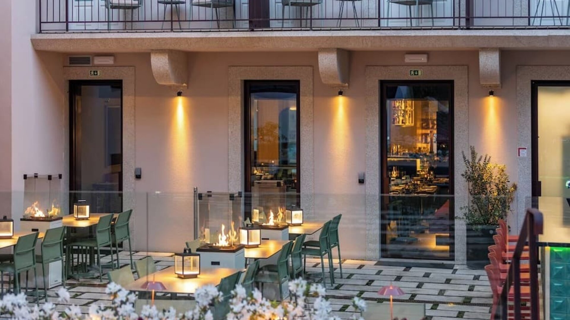 Stunning outdoor patio and seating area at Arts Hotel Porto.