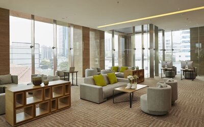 Lounge and coworking area at Fraser Residence Menteng Jakarta.