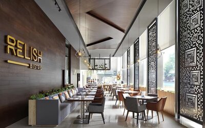 Dining and coworking area at Fraser Residence Menteng Jakarta.