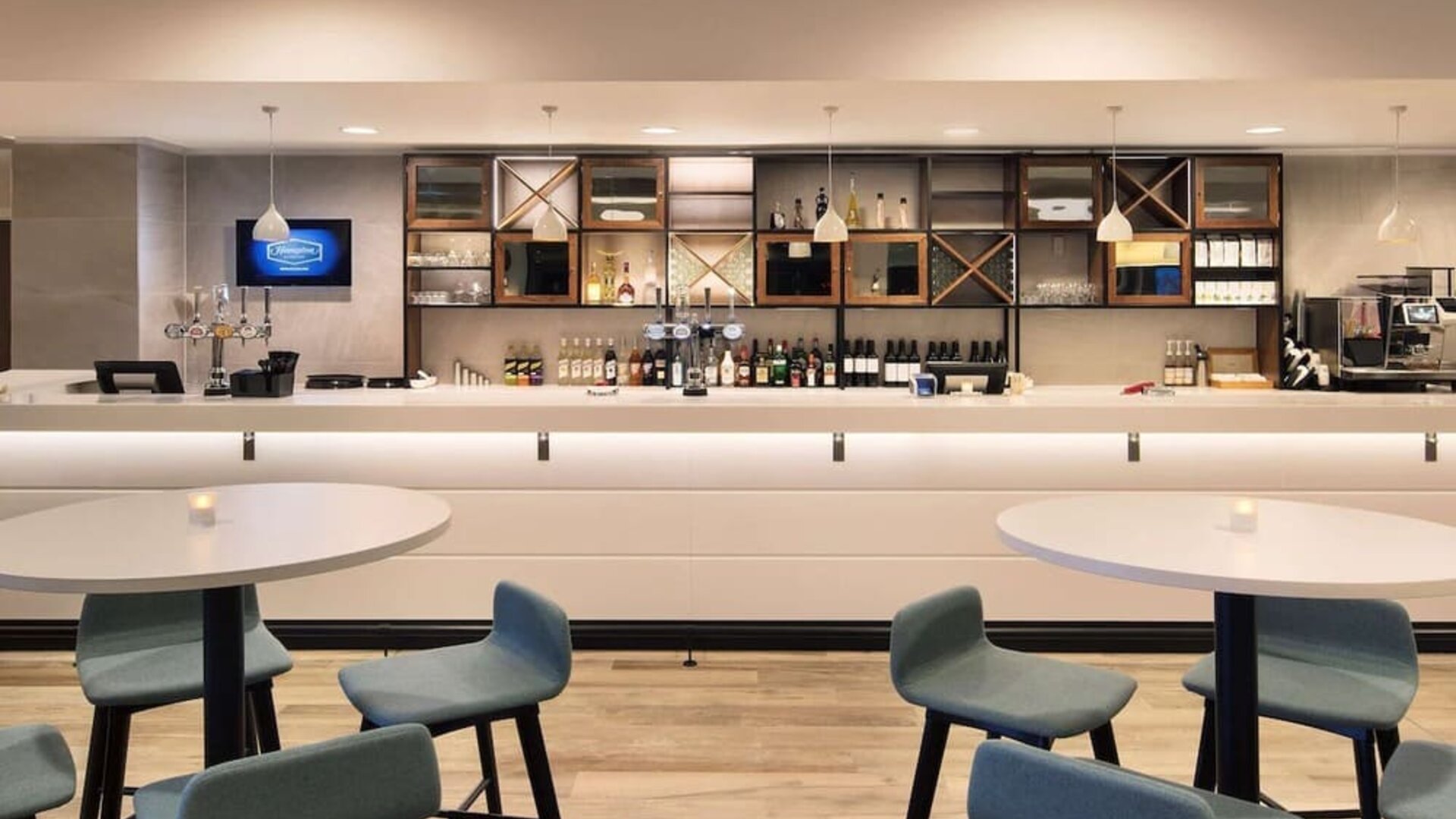 Bar and lounge area at Hampton By Hilton London Stansted Airport.