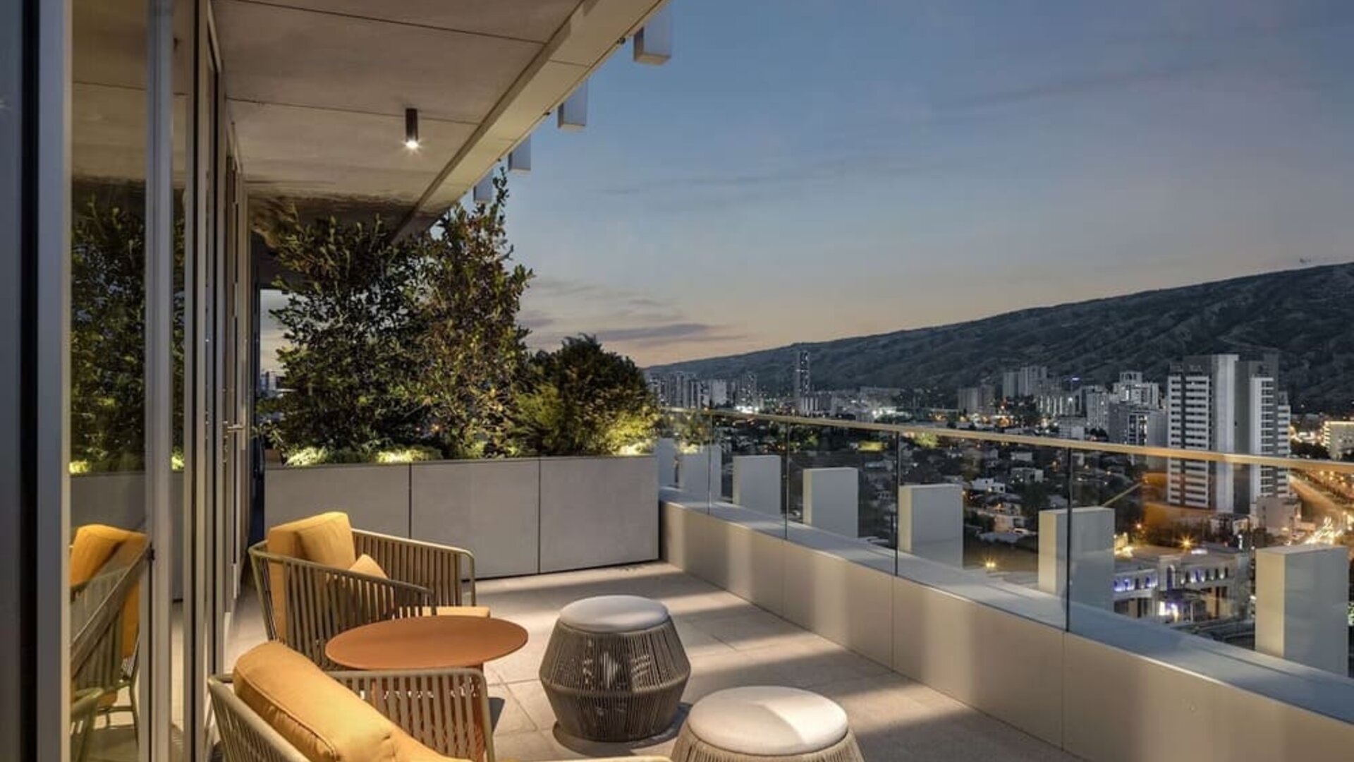 Outdoor terrace at Hilton Garden Inn Tbilisi Riverview.