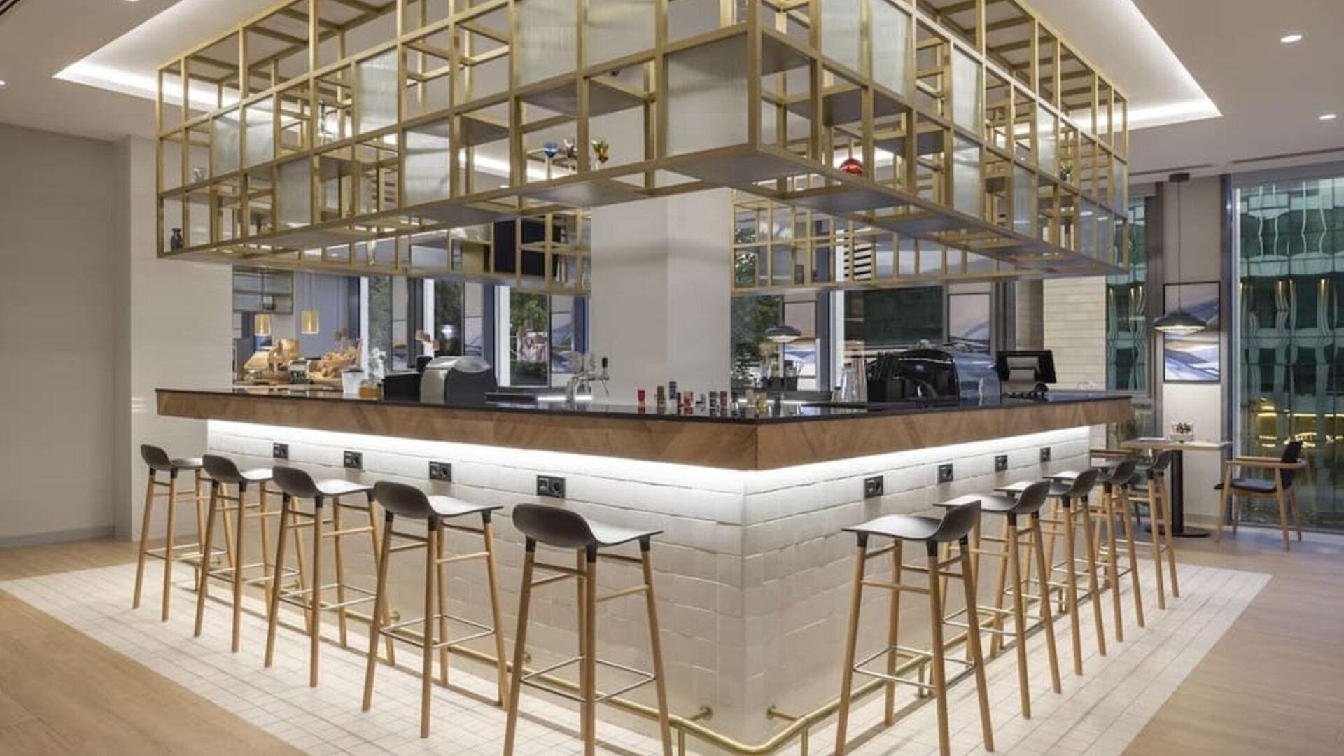 Bar and coworking space at Hilton Garden Inn Tbilisi Riverview.