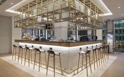 Bar and coworking space at Hilton Garden Inn Tbilisi Riverview.