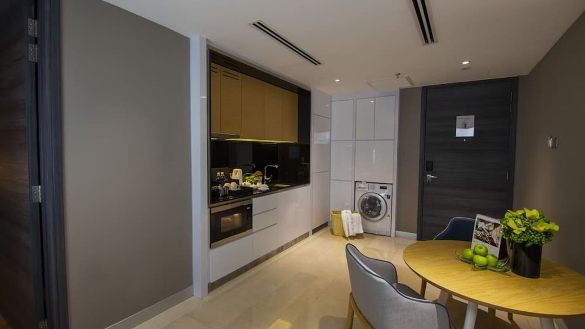 In-room kitchen at Fraser Place Puteri Harbour.