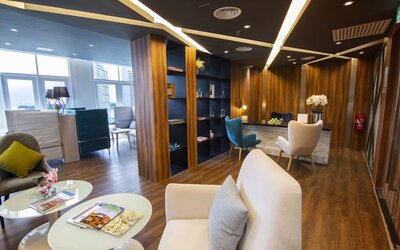 Coworking and lounge area at Fraser Place Puteri Harbour.