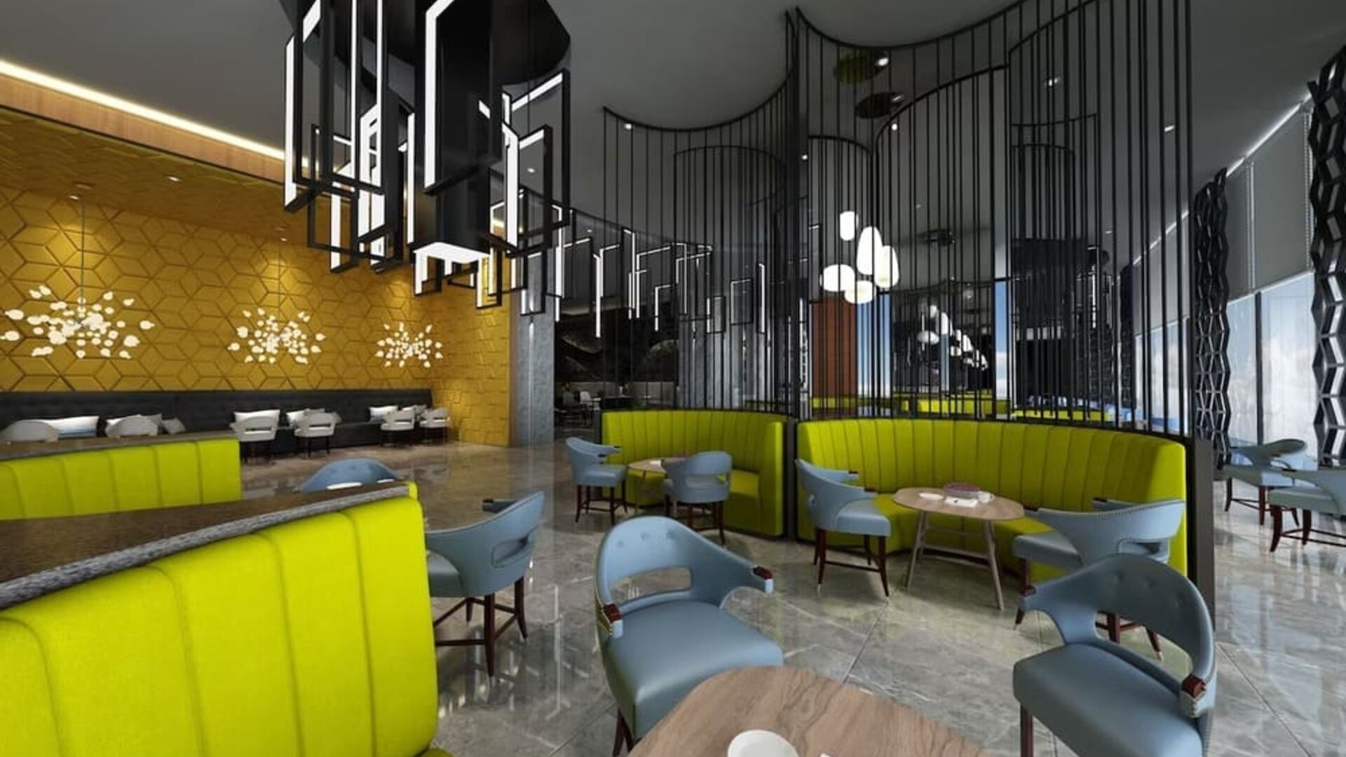 Lounge and coworking space at Fraser Place Puteri Harbour.