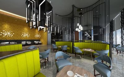 Lounge and coworking space at Fraser Place Puteri Harbour.