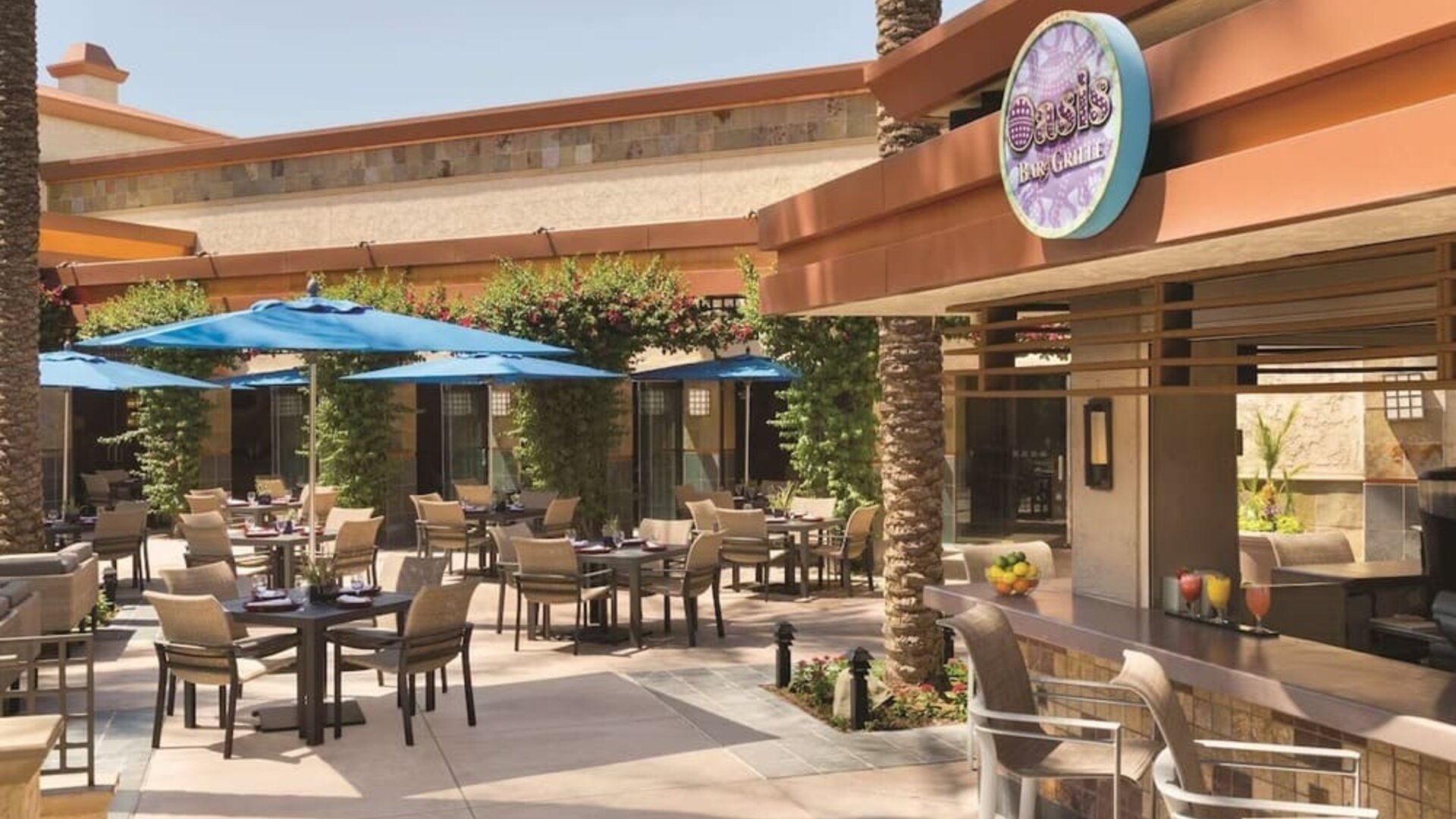 Sunny outdoor terrace at Hilton Scottsdale Resort & Villas.