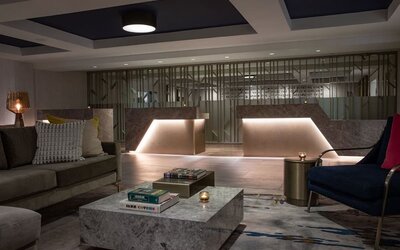 Bar and coworking space at Hotel Dena, Pasadena Los Angeles.