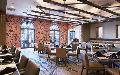 Dining hall at Hotel Dena, Pasadena Los Angeles.