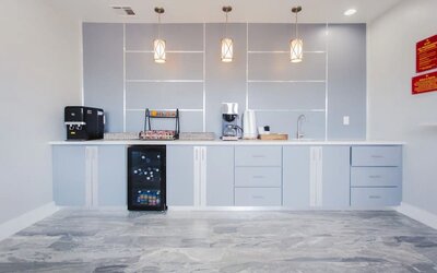 Kitchen and breakfast area at Palace Inn I-10 West & Beltway 8.